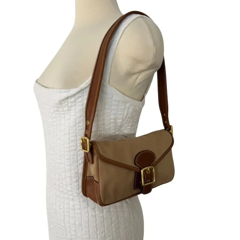 Coach Legacy Demi Flap Shoulder Bag Tan Canvas Brown Leather Trim 9120